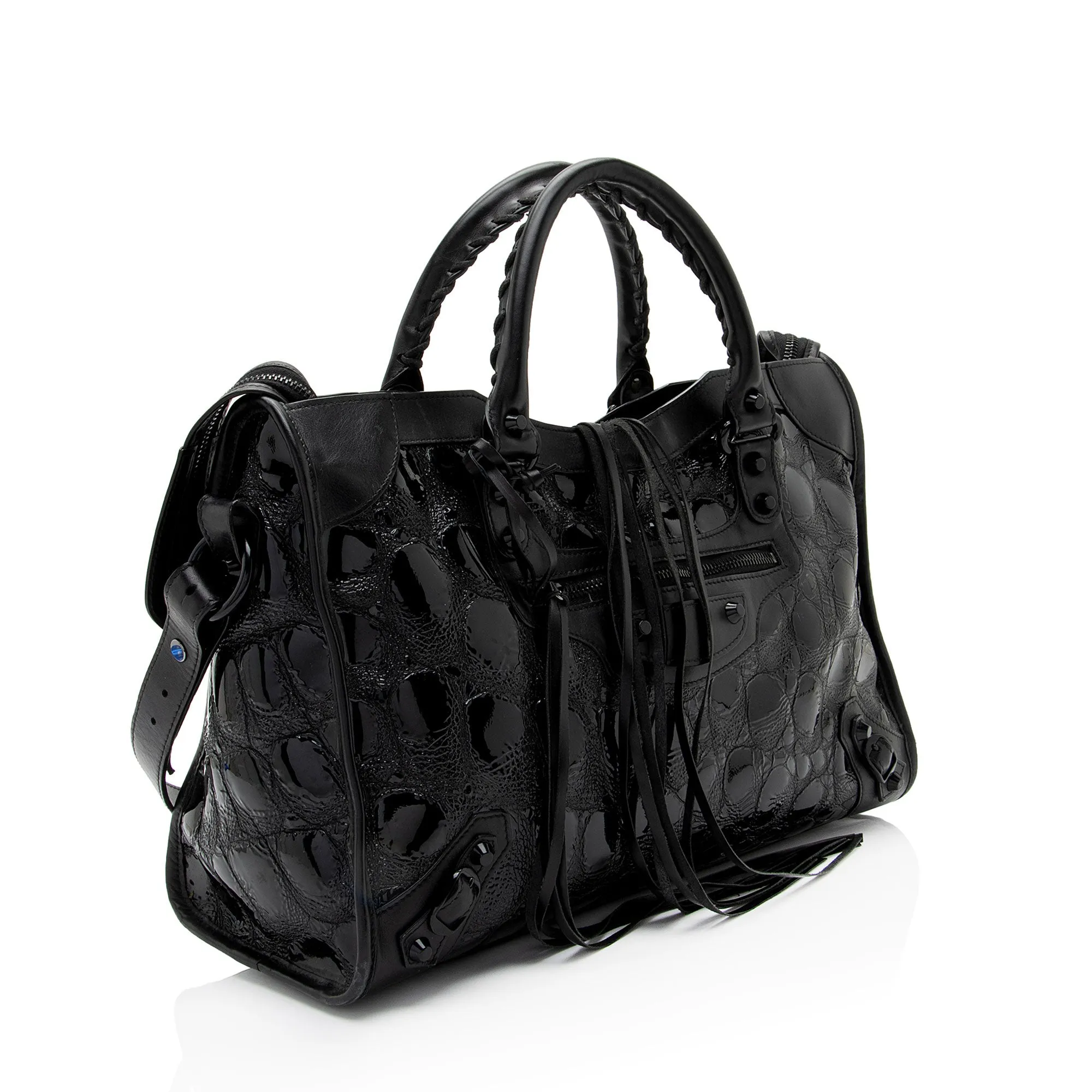 Balenciaga Patent Embossed Leather Classic City Satchel (SHF-RmwiHx)