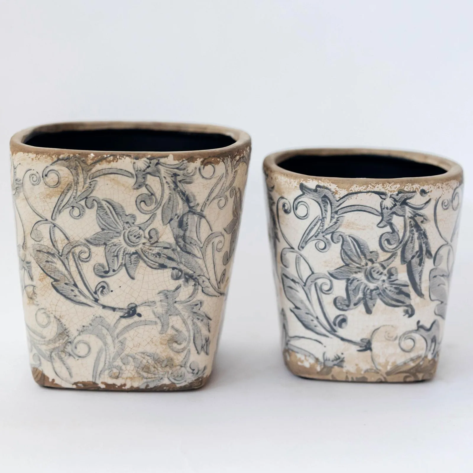 Blue Grey Floral Pots