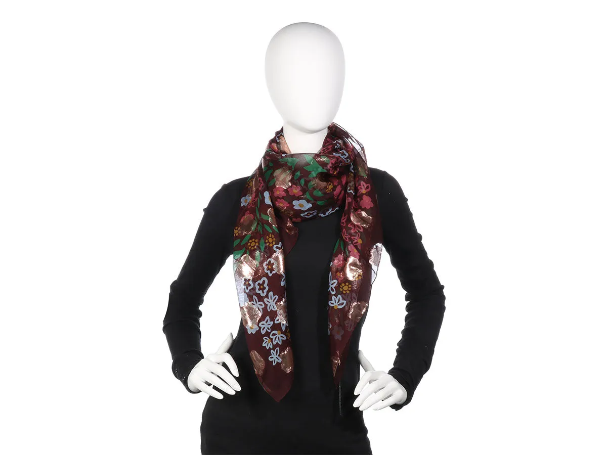 Burberry Floral Metallic Square Scarf