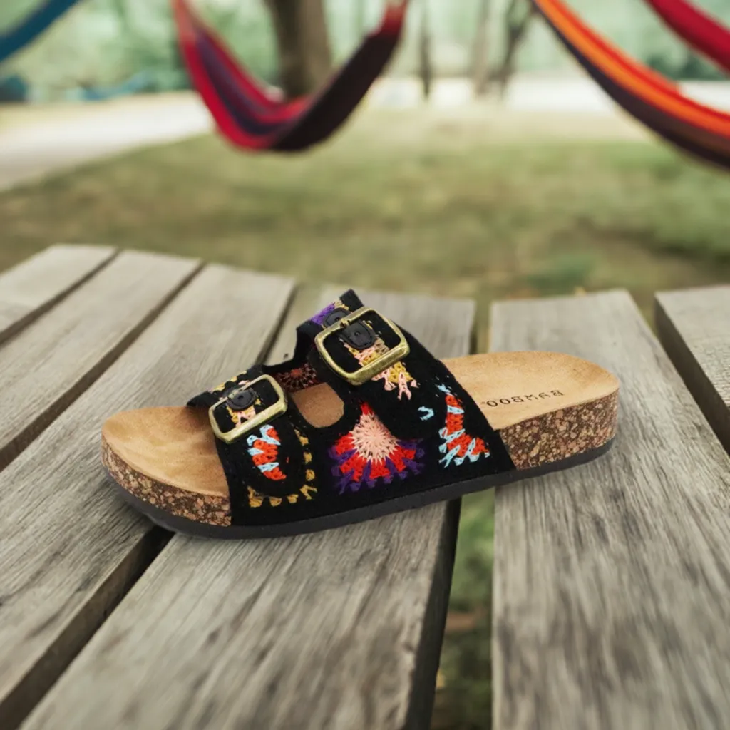 CHAMPION-51 Black Multicolored Crochet Sandal