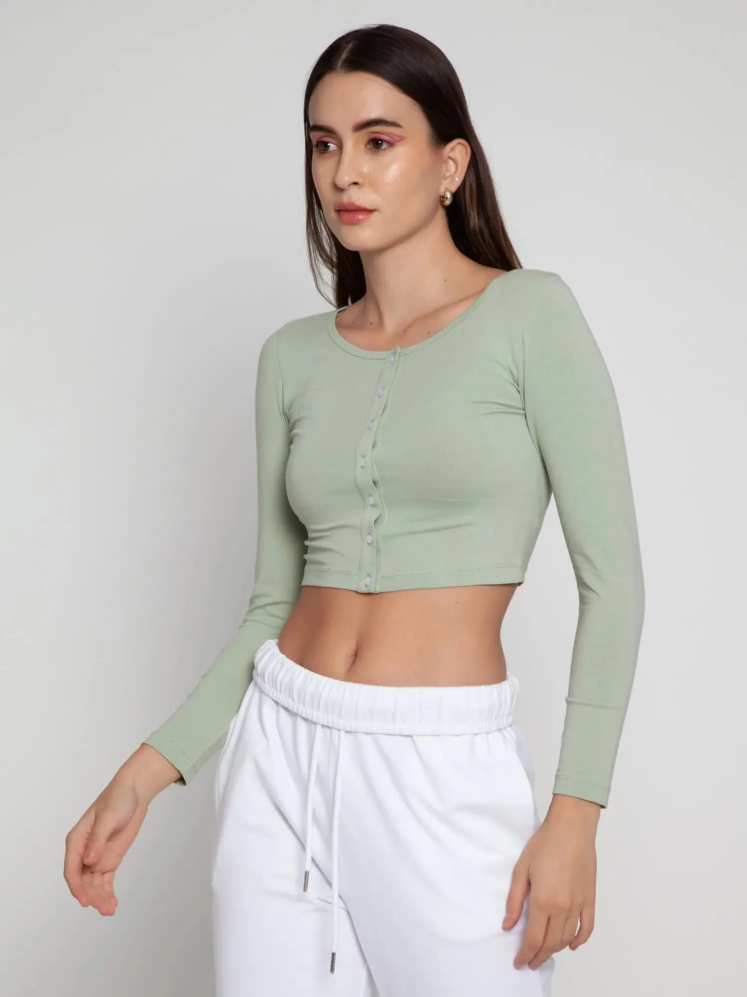 Desert Sage Henley Crop Top