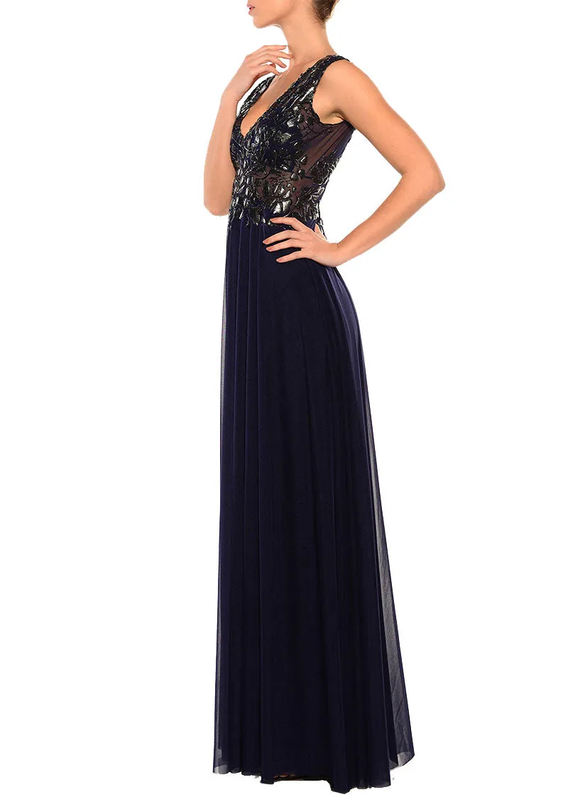 Ema Savahl Floor Length Double V-Neck Gown