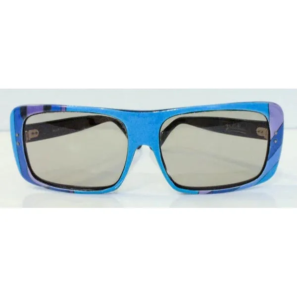 EMILIO PUCCI 1960s Blue Signature Print Sunglasses