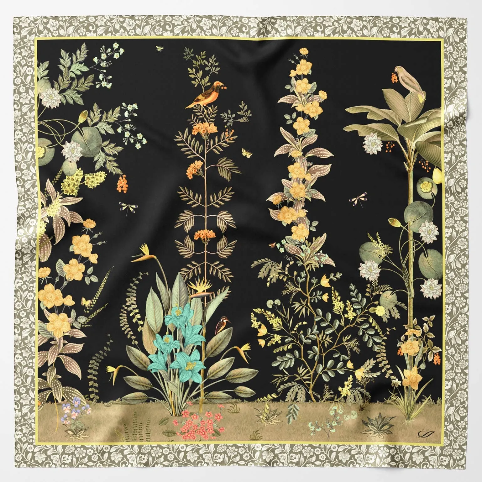 Fantasia - Hand Rolled Silk Foulard - Black