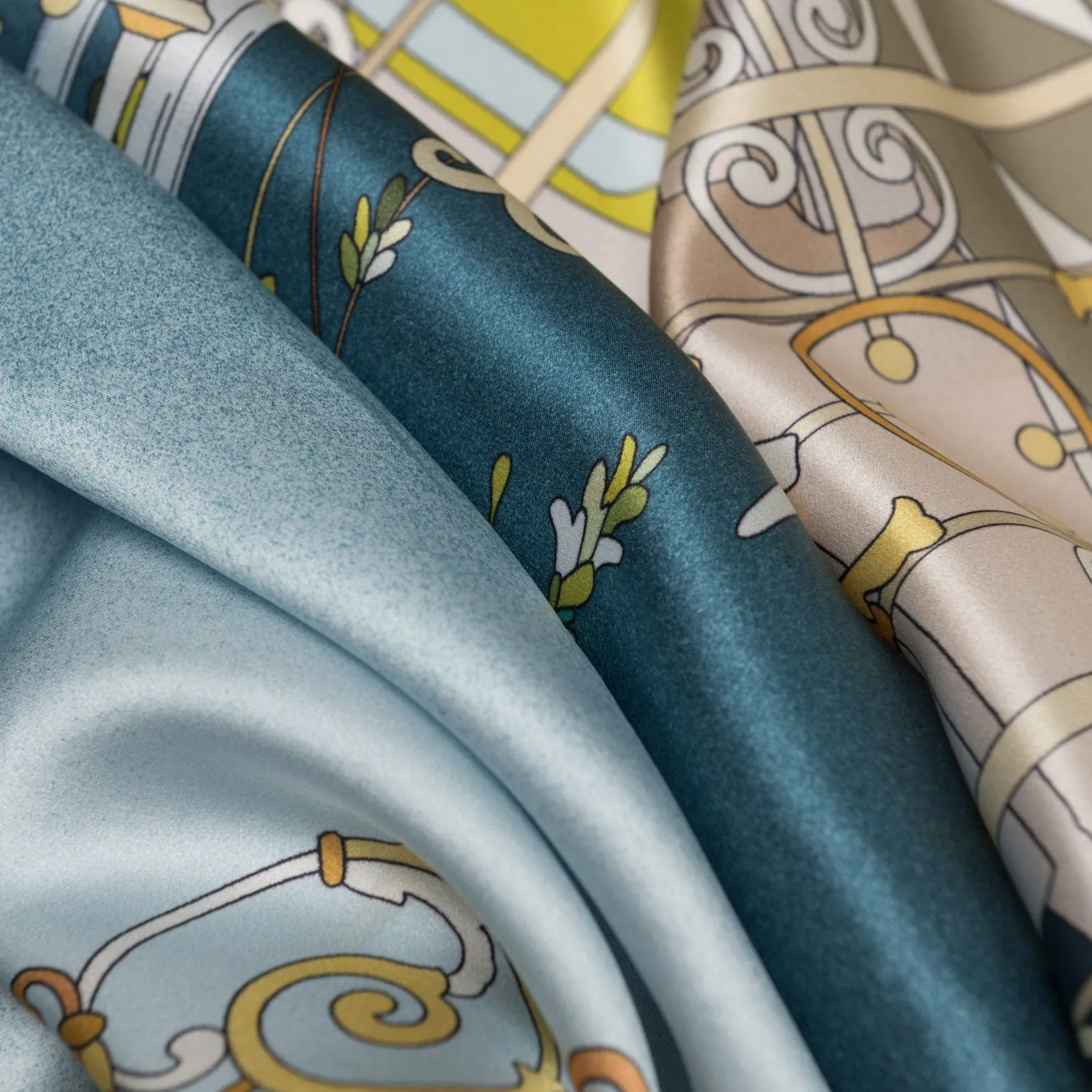 Garden of Dreams - Hand Rolled Silk Foulard - Aqua