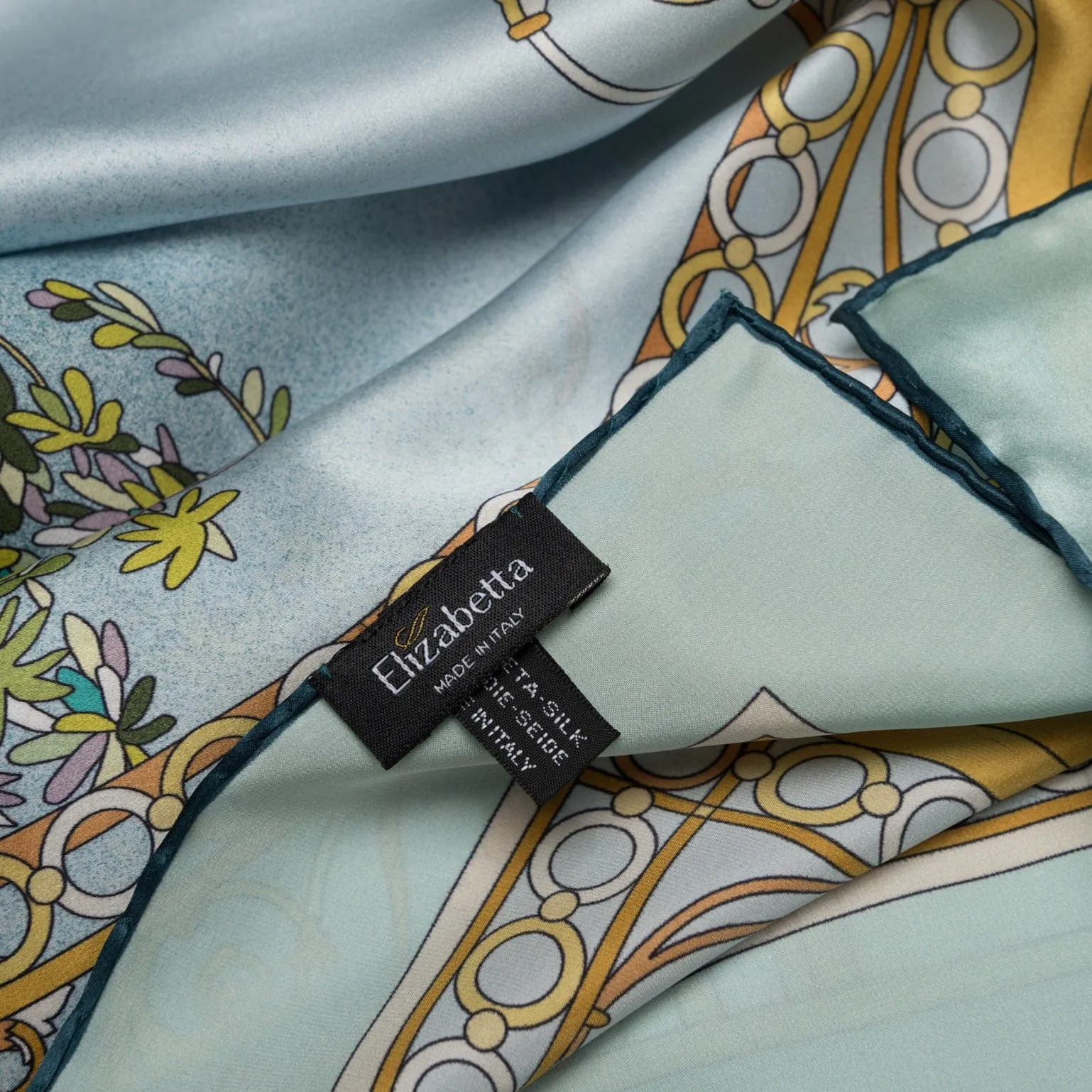 Garden of Dreams - Hand Rolled Silk Foulard - Aqua