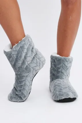 Grey Fluffy Boot Slippers