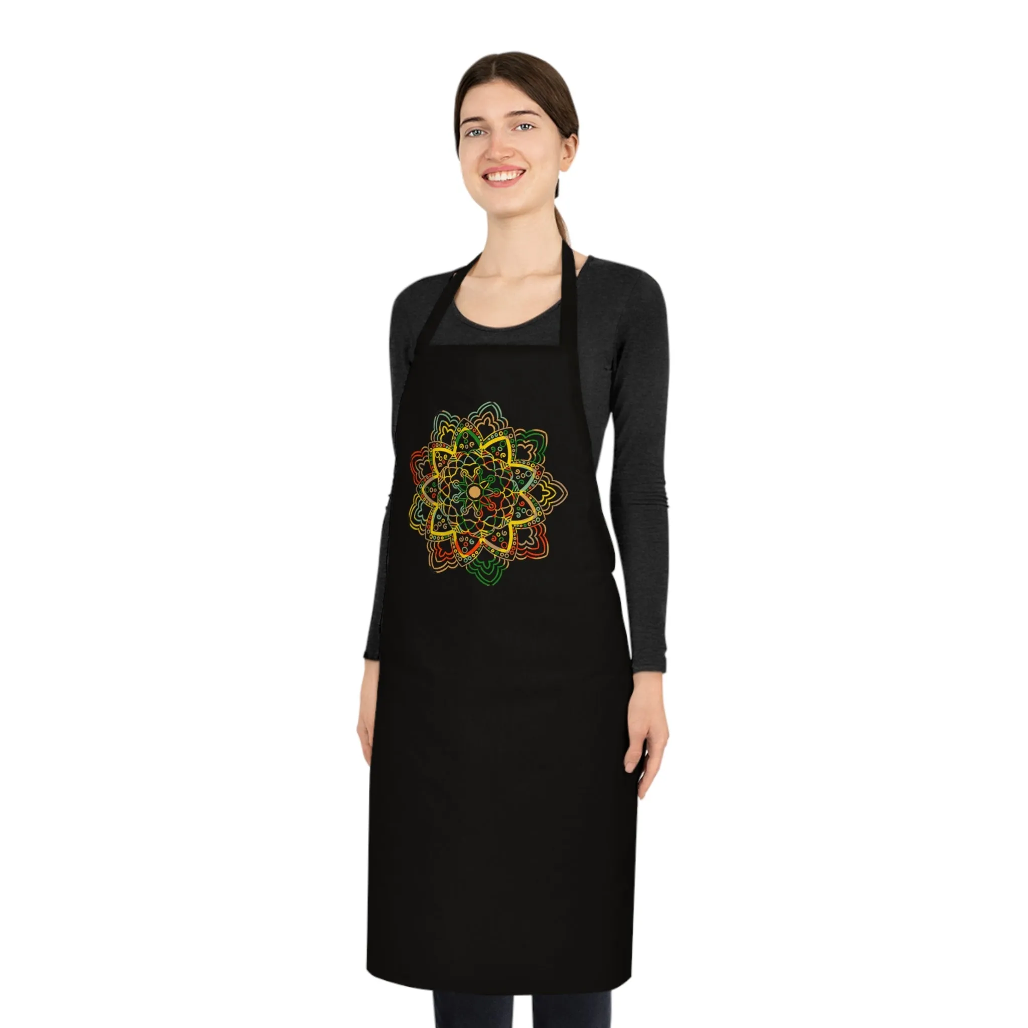 Hand-Drawn Mandala Art Cotton Apron - Ideal for Chefs & Home Cooks