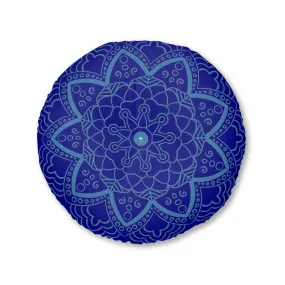 Handmade Mandala Art Floor Cushion - Steel Blue Mandala Art - Round