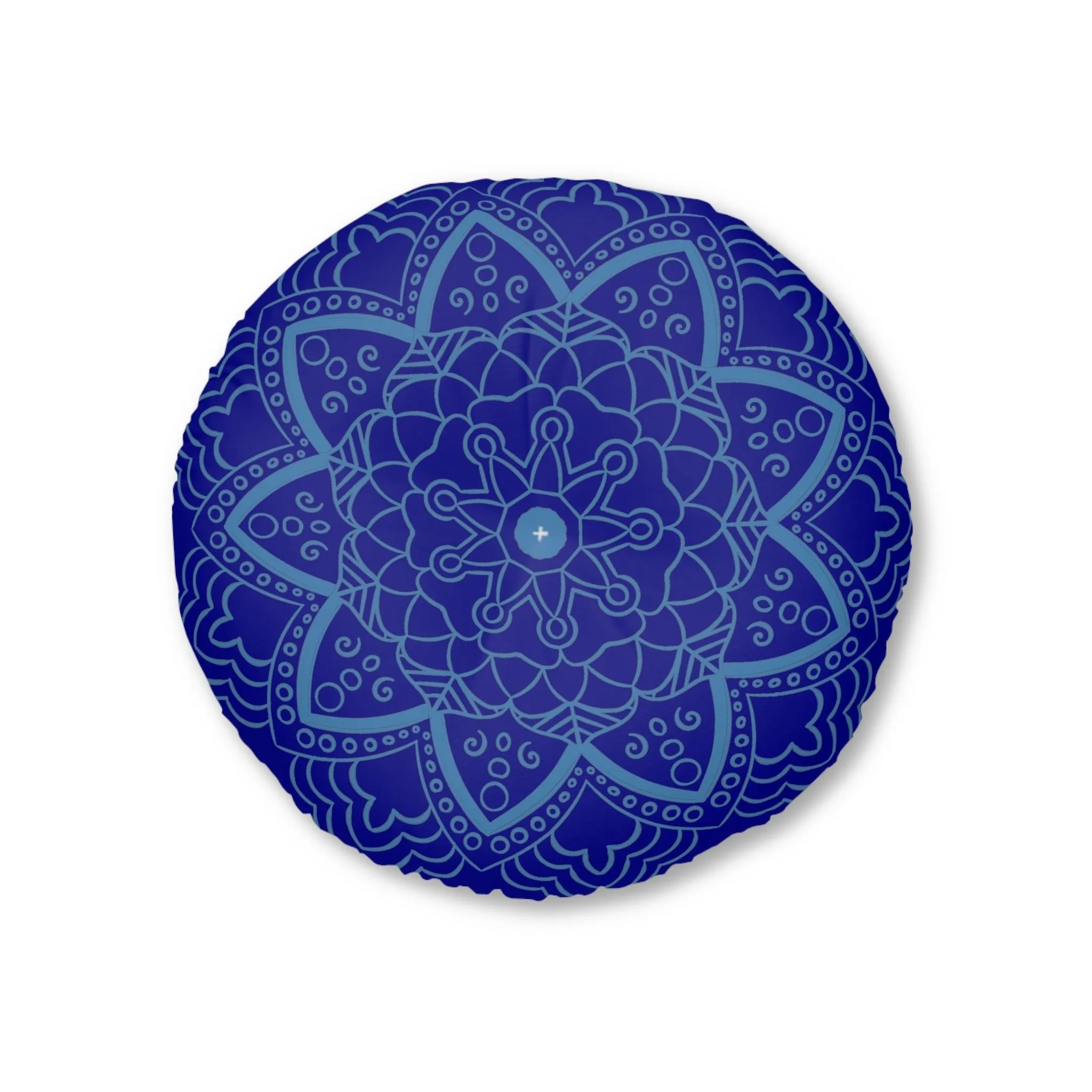 Handmade Mandala Art Floor Cushion - Steel Blue Mandala Art - Round