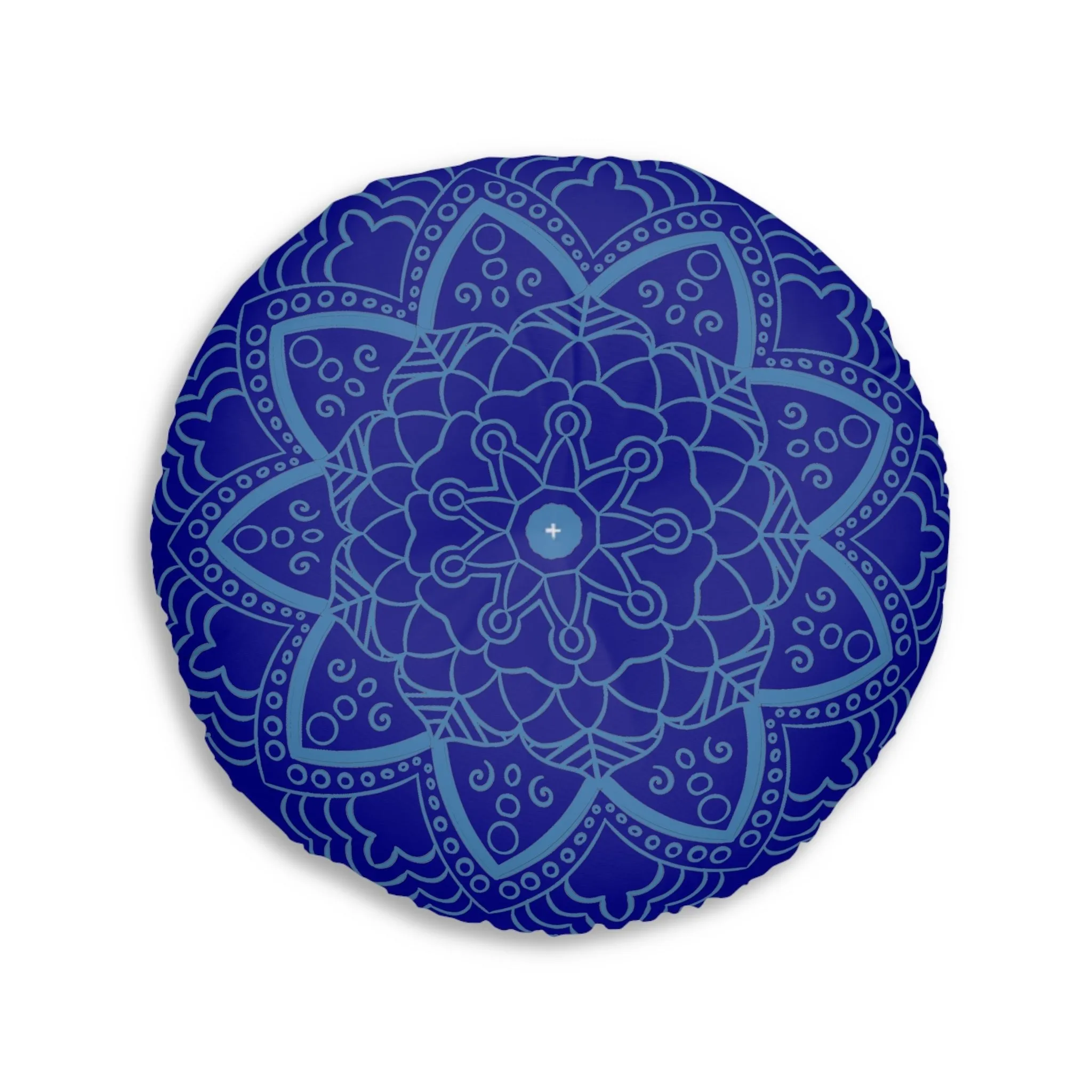 Handmade Mandala Art Floor Cushion - Steel Blue Mandala Art - Round