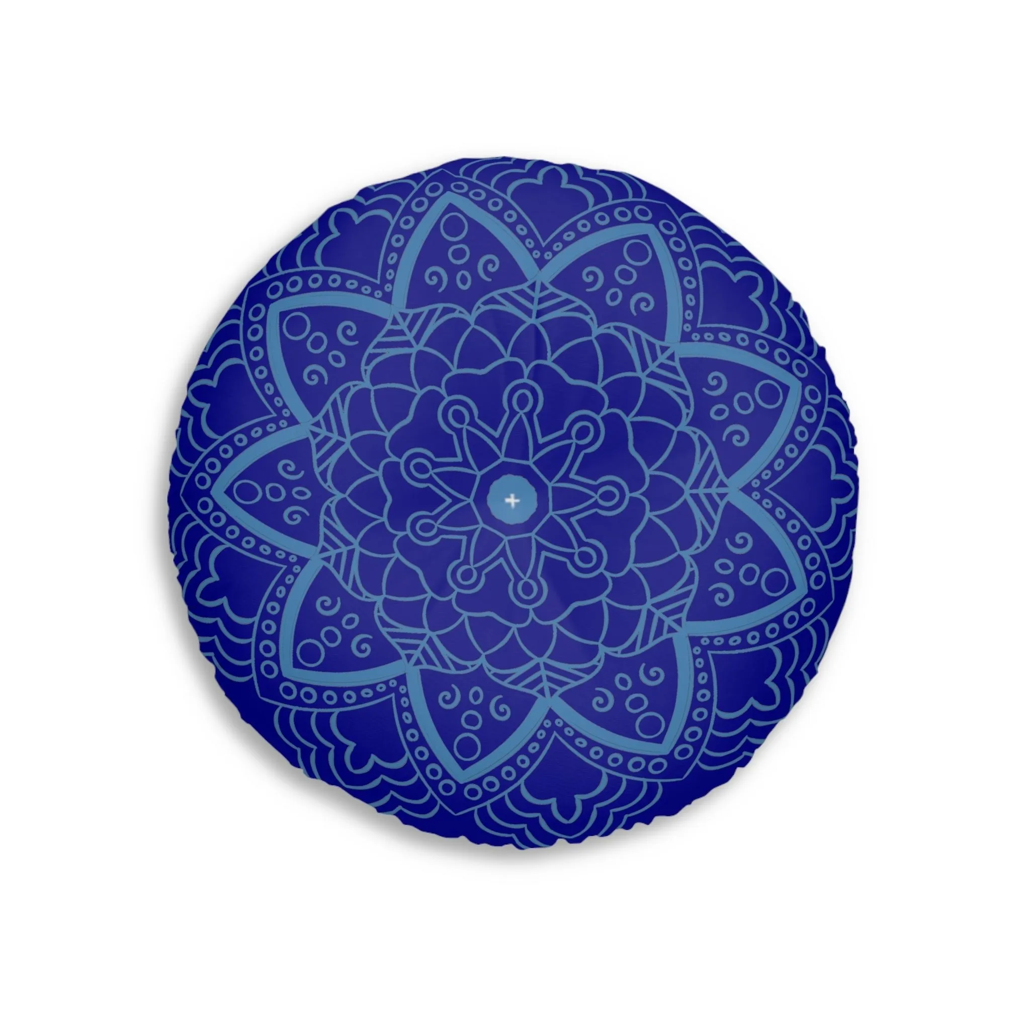 Handmade Mandala Art Floor Cushion - Steel Blue Mandala Art - Round