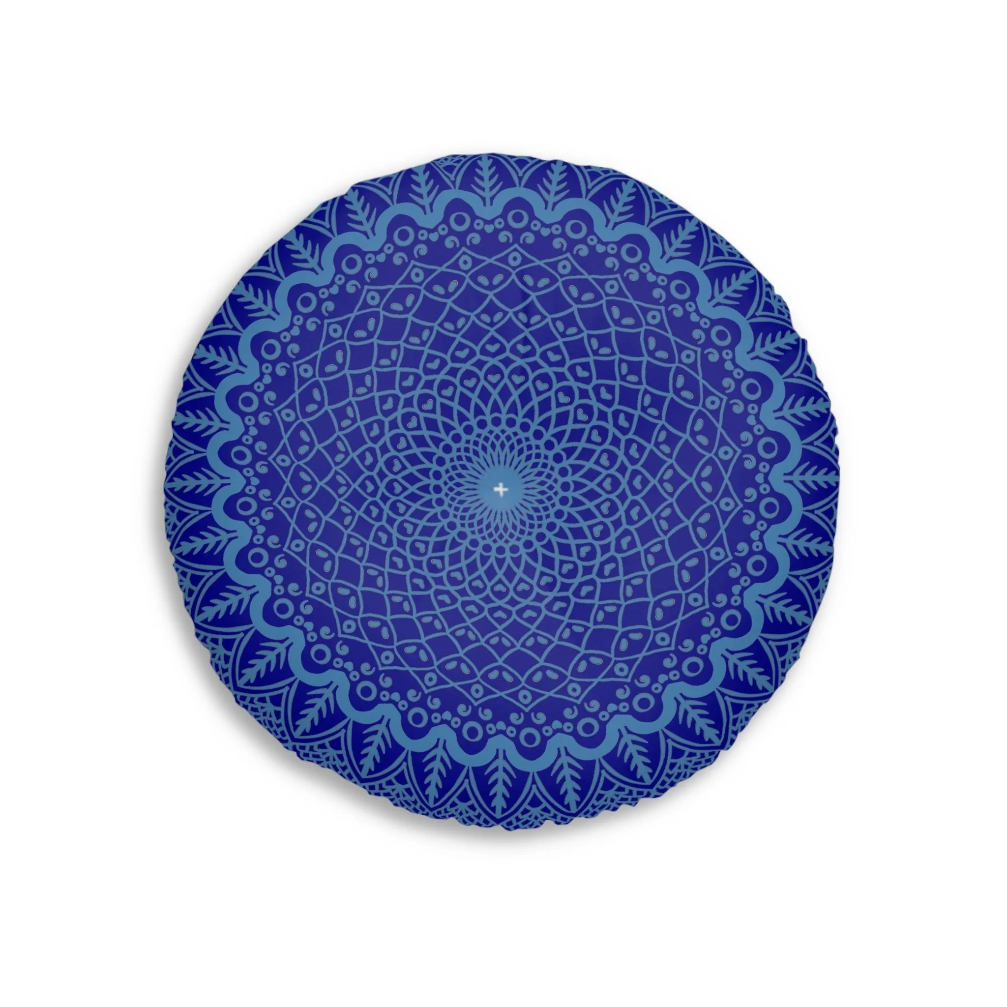 Handmade Mandala Art Steel Blue Floor Cushion - Tufted Round Pillow