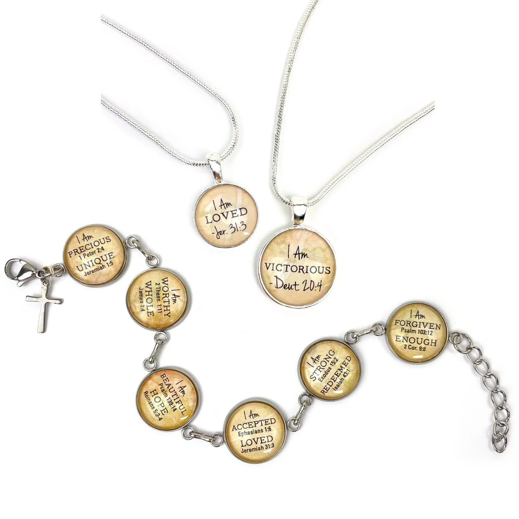 I AM Complete, Colossians 2:10 – Christian Affirmations Scripture Pendant Necklace (2 Sizes) – Jewelry Set