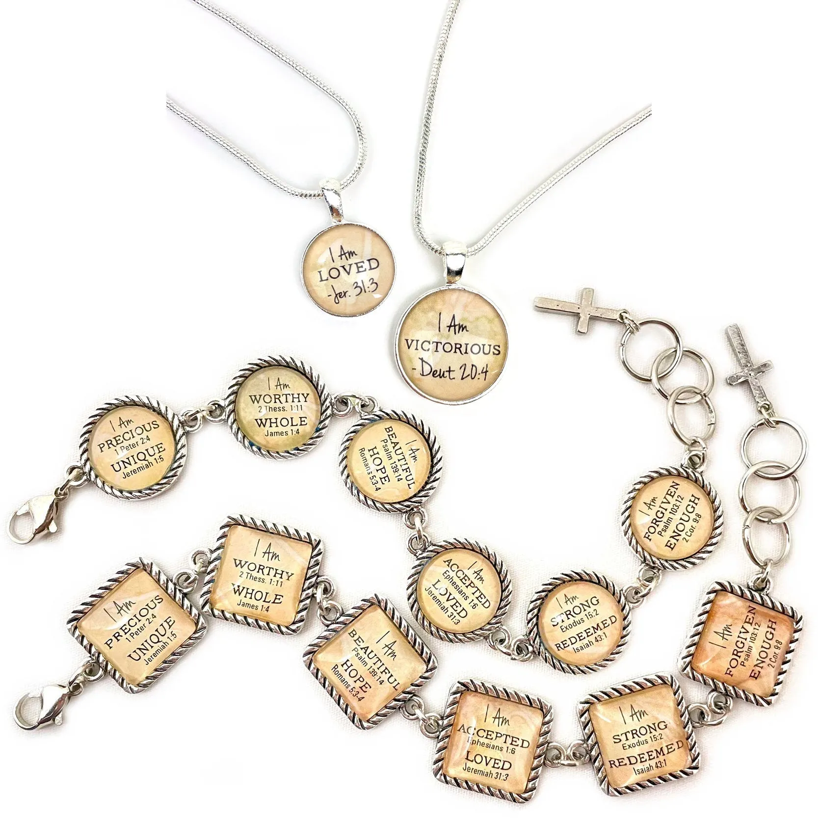 I AM Complete, Colossians 2:10 – Christian Affirmations Scripture Pendant Necklace (2 Sizes) – Jewelry Set