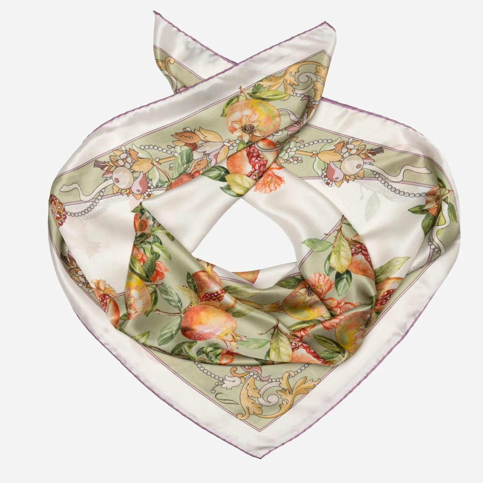 Melograno - Hand Rolled Silk Foulard - Venetian Glass Green