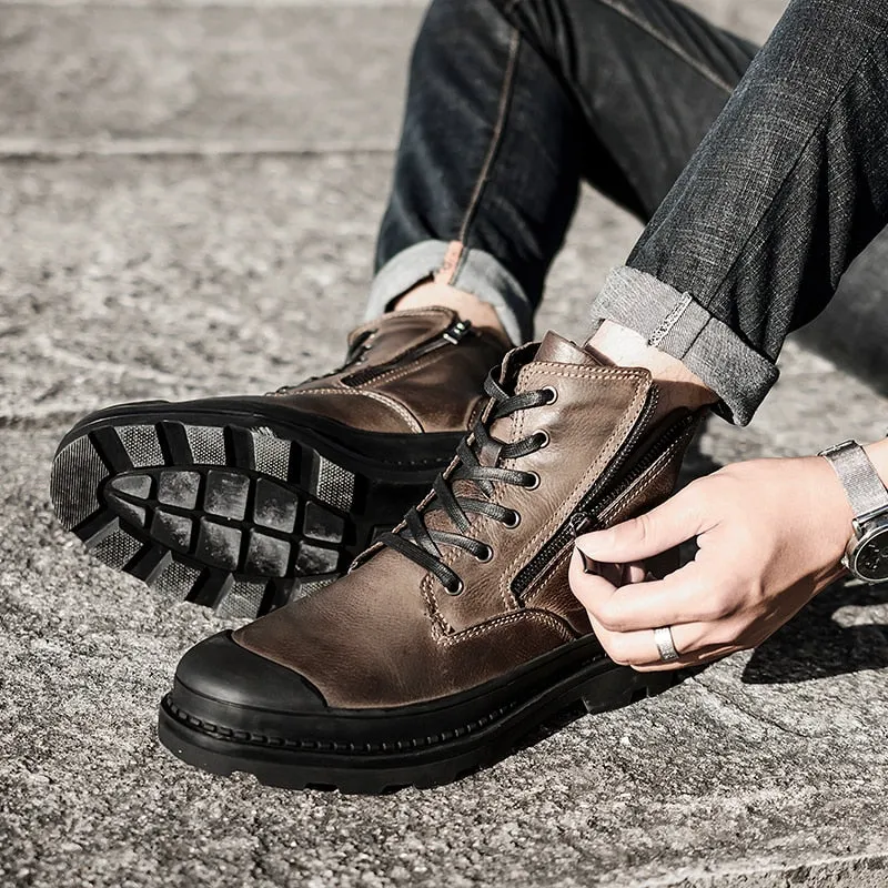 Men's Genuine Leather Waterproof Ankle Outdoor Boots