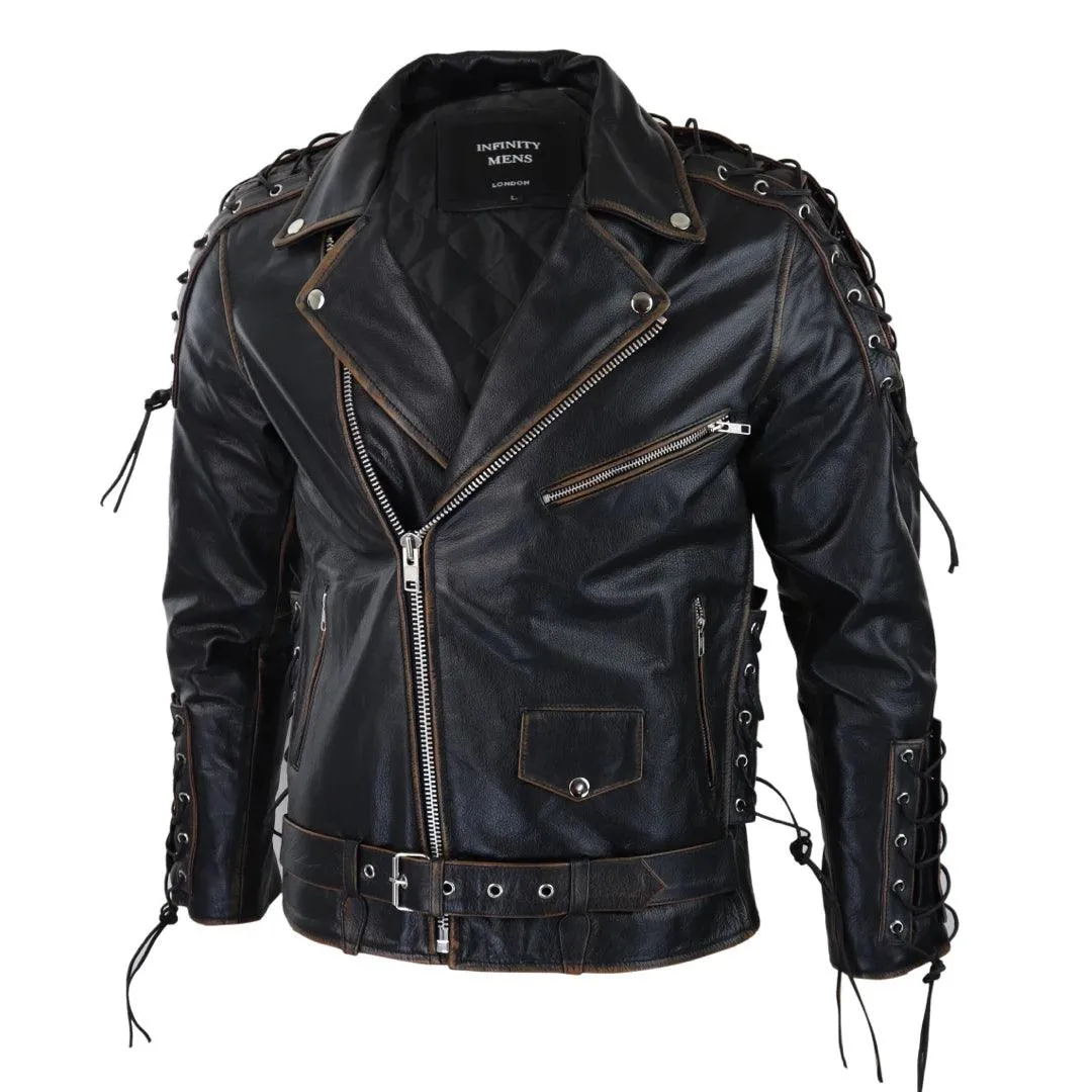 Mens Live To Ride Cow Hide Real Leather Jacket Original Cross Zip Brando Biker Motorcycle