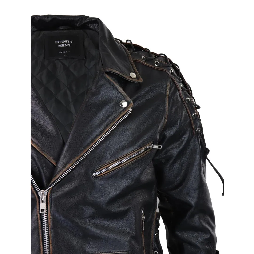 Mens Live To Ride Cow Hide Real Leather Jacket Original Cross Zip Brando Biker Motorcycle