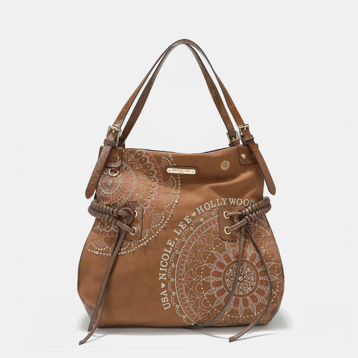 Nicole Lee Side Braided Tassel Embroidery Hobo Bag