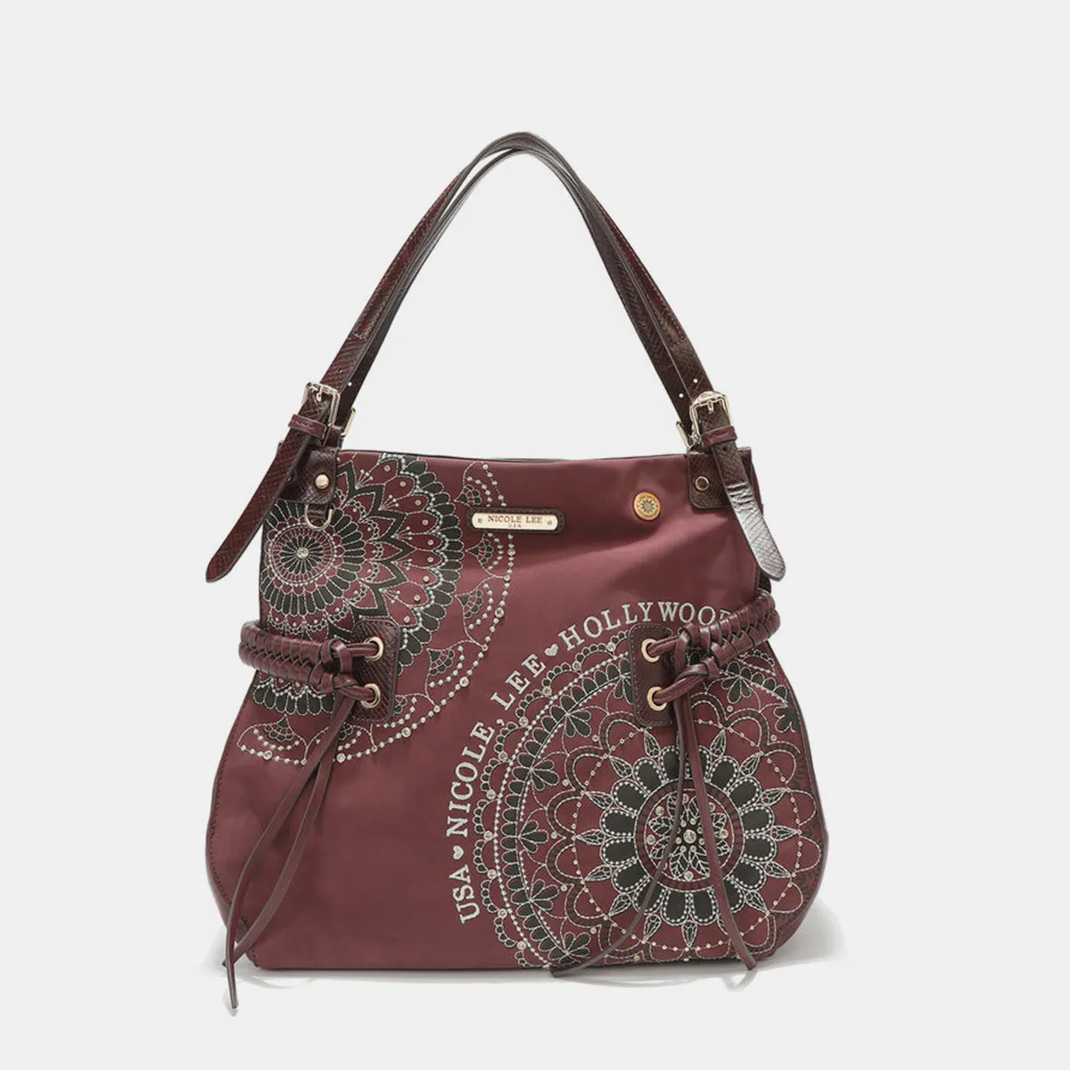 Nicole Lee Side Braided Tassel Embroidery Hobo Bag