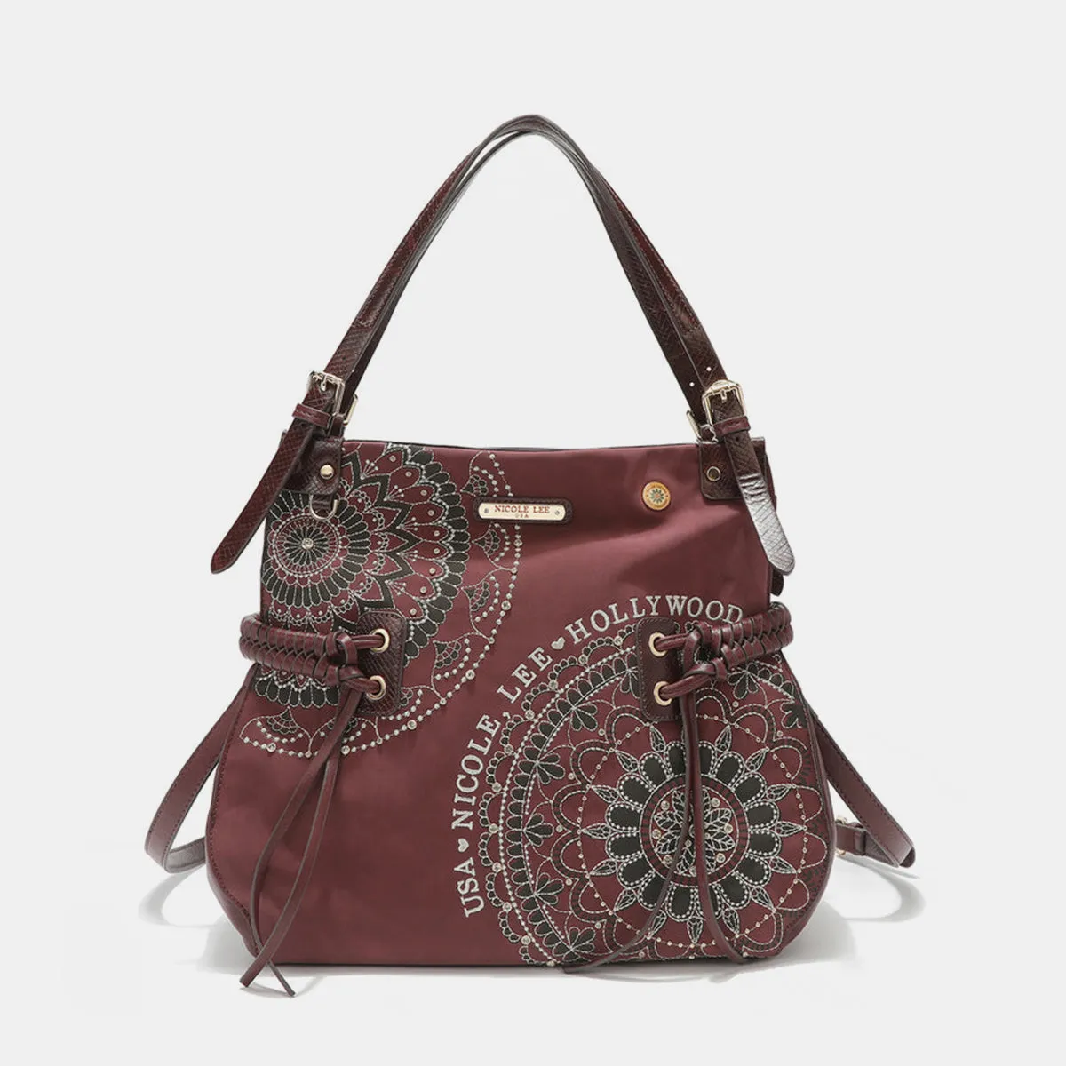 Nicole Lee Side Braided Tassel Embroidery Hobo Bag