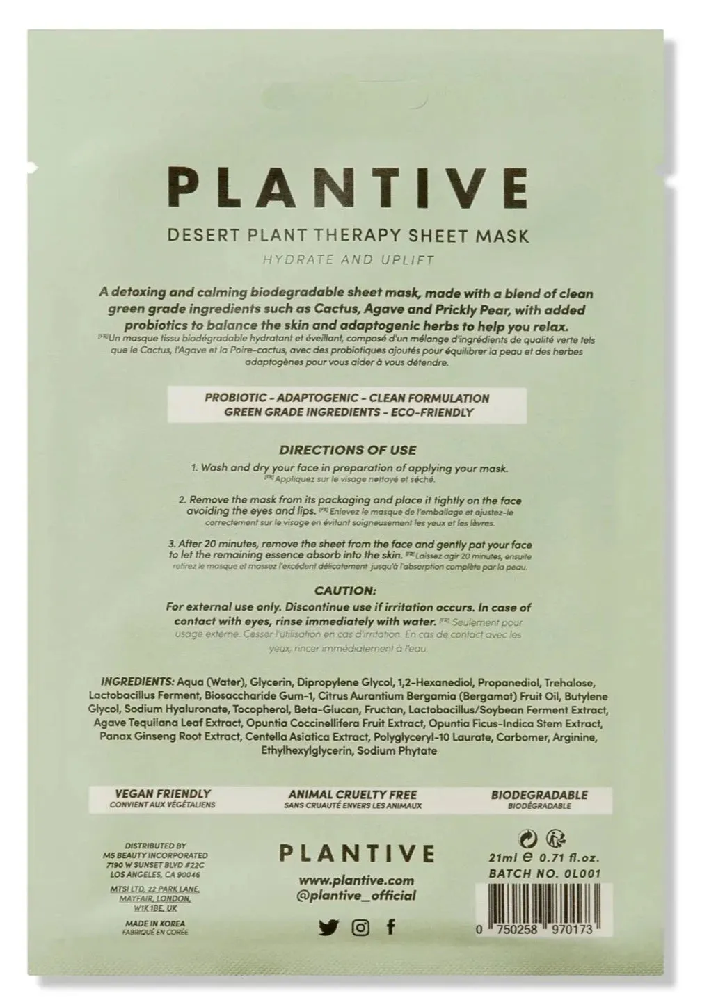 PLANTIVE Desert Plant Therapy Biodegradable Face Sheet Mask