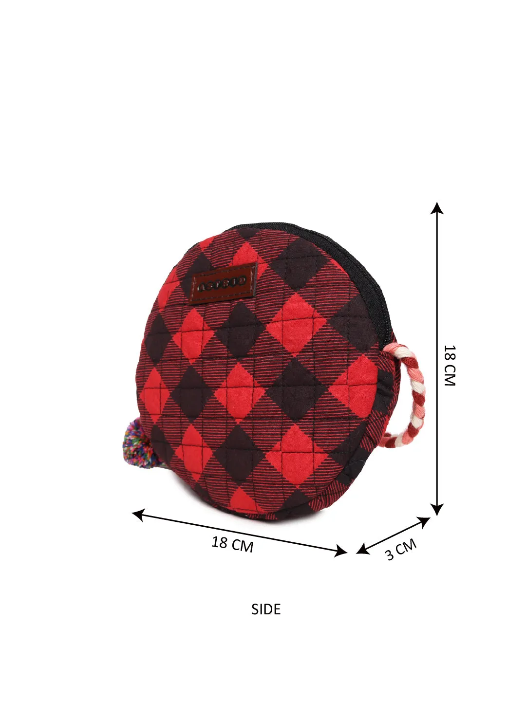 Red/Black Color Cotton Quilted Round Womens Sling Bag Medium Size