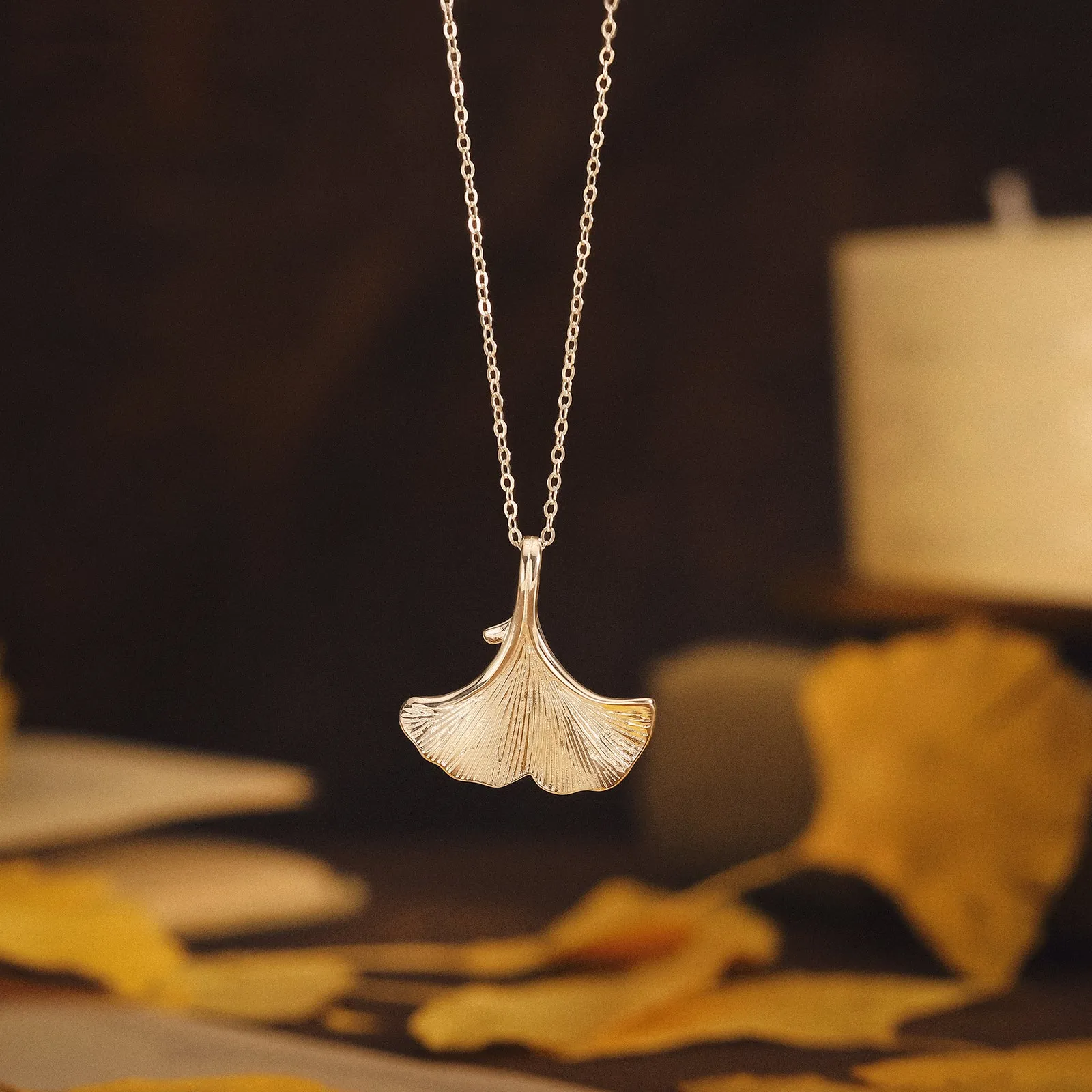 Silver Ginkgo Leaf Necklace