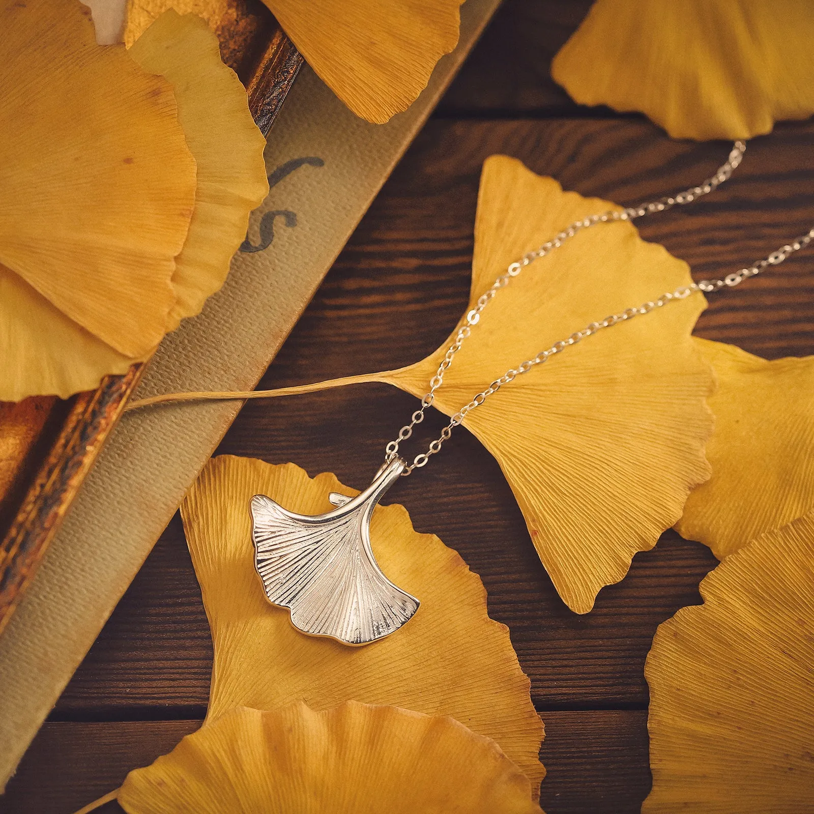 Silver Ginkgo Leaf Necklace