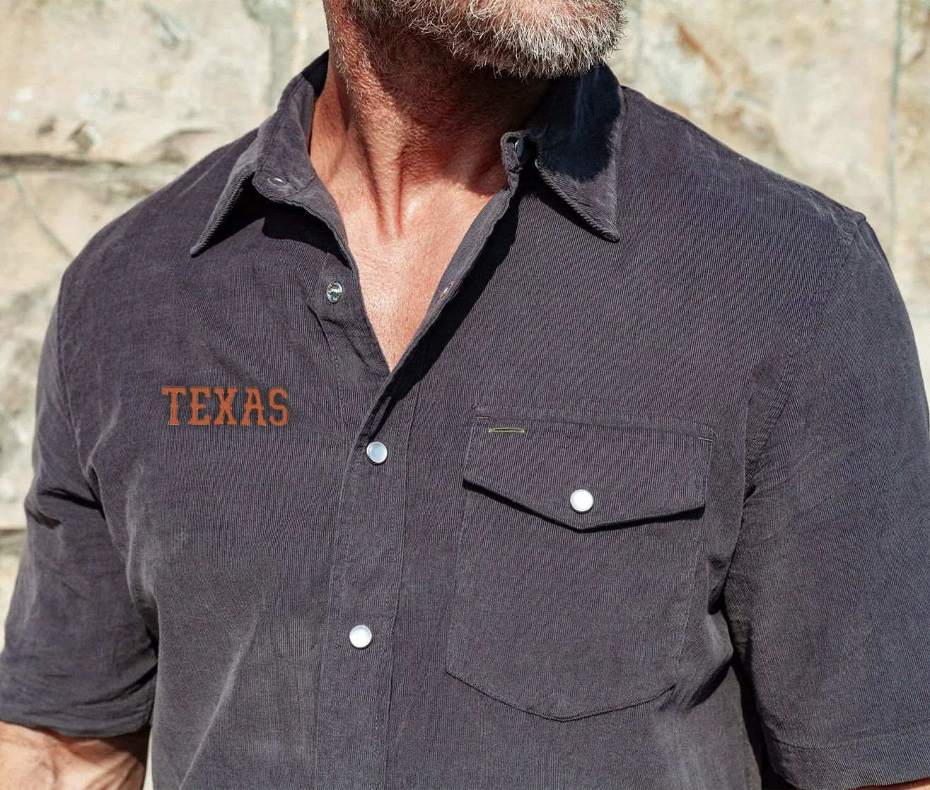 Texas - Short Sleeve Corduroy Pearl Snap - Texas - Gray