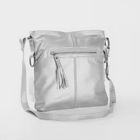 Thandana Messenger Metallic Leather Handbag | Silver