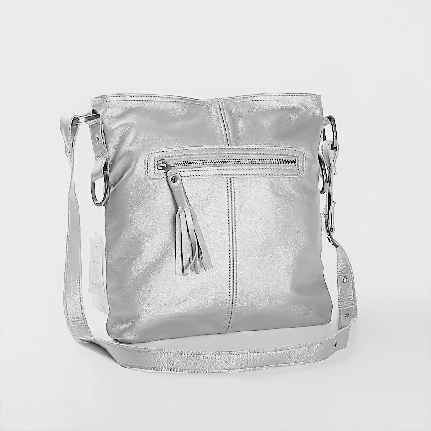 Thandana Messenger Metallic Leather Handbag | Silver