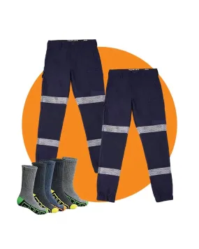 Tradies WP-4T Cuffed Taped Pant Twin Value Pack - Navy