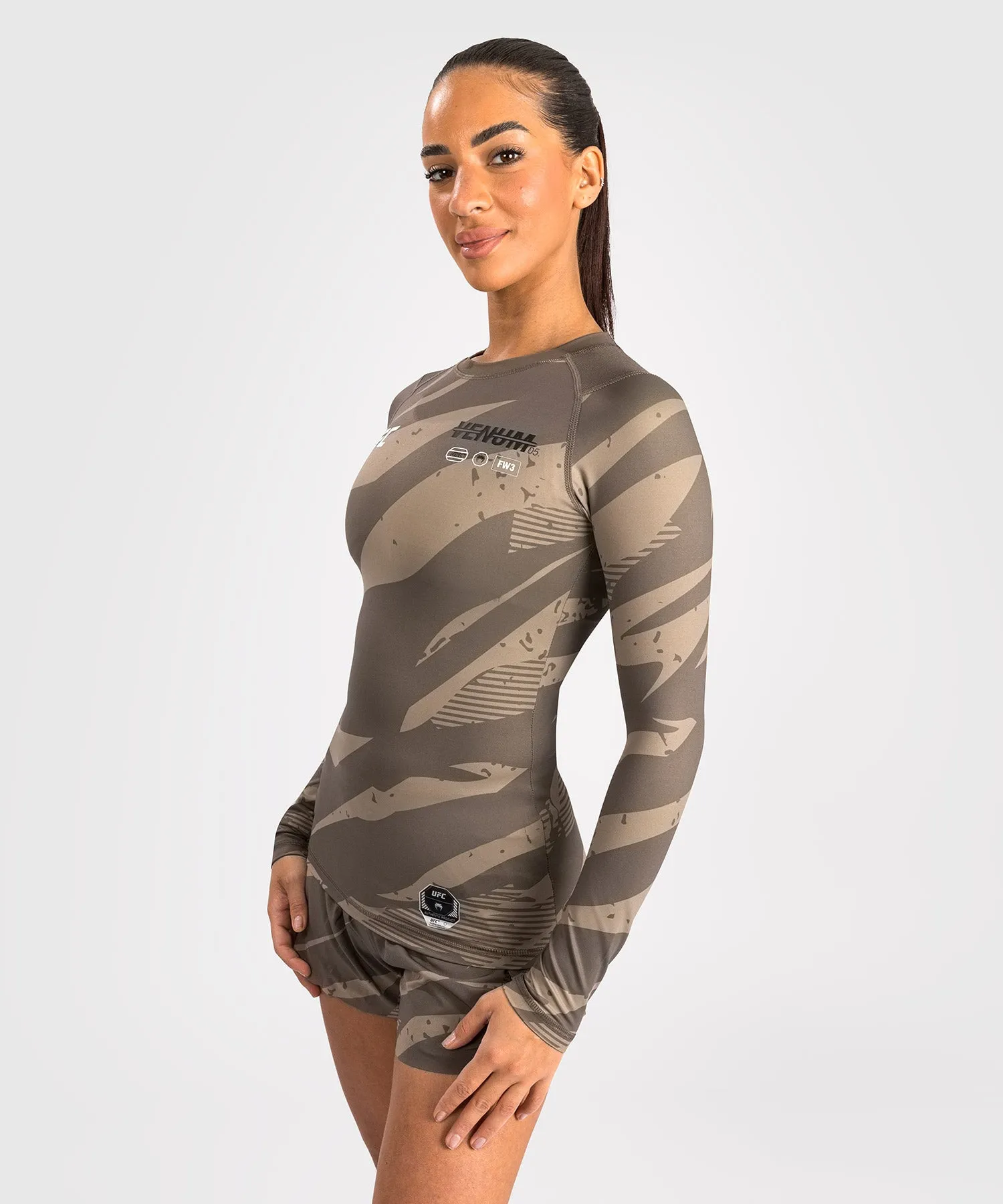 UFC Adrenaline by Venum Fight Week Women’s Performance Long Sleeve Rashguard - Desert Camo