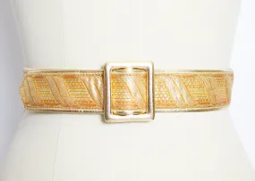 Vintage 1960s Belt Metallic Gold Leather Cinch Waist