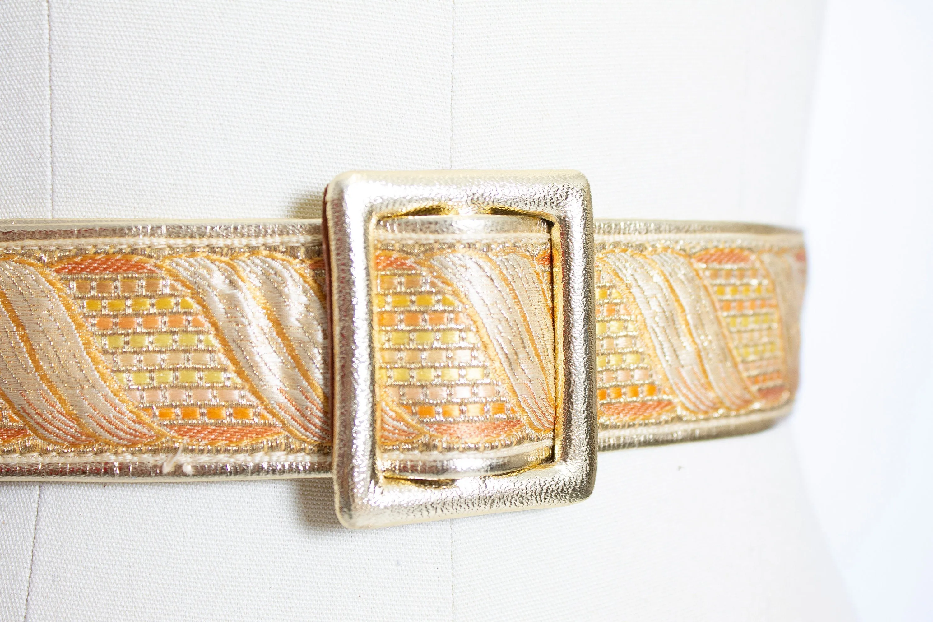 Vintage 1960s Belt Metallic Gold Leather Cinch Waist