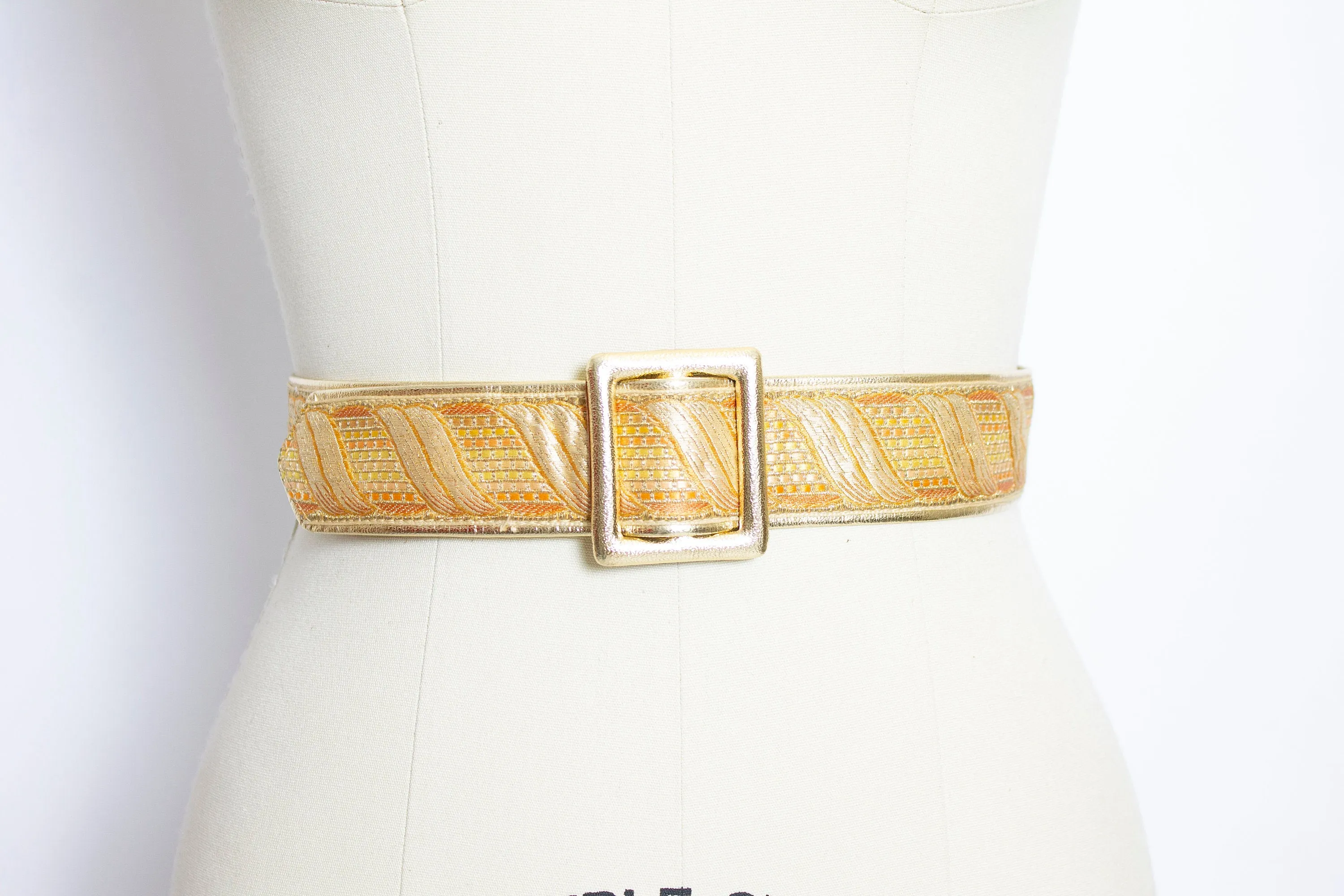 Vintage 1960s Belt Metallic Gold Leather Cinch Waist