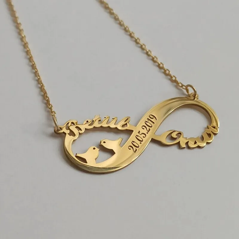 Wedding Romantic Eternal Infinity Names Necklace For Women Men Custom Nameplate Wedding Date Necklace Best Gifts