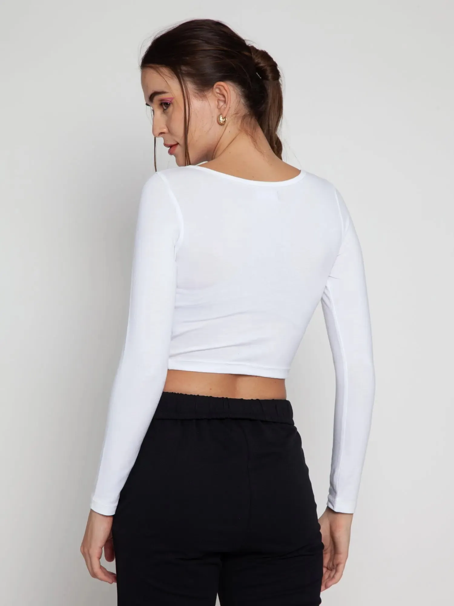 White Henley Crop Top