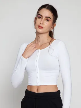 White Henley Crop Top